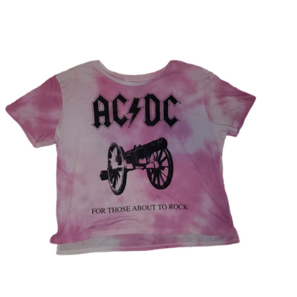 ACDC Rock Band Tie Dye Short Tee || girls size XL || EUC